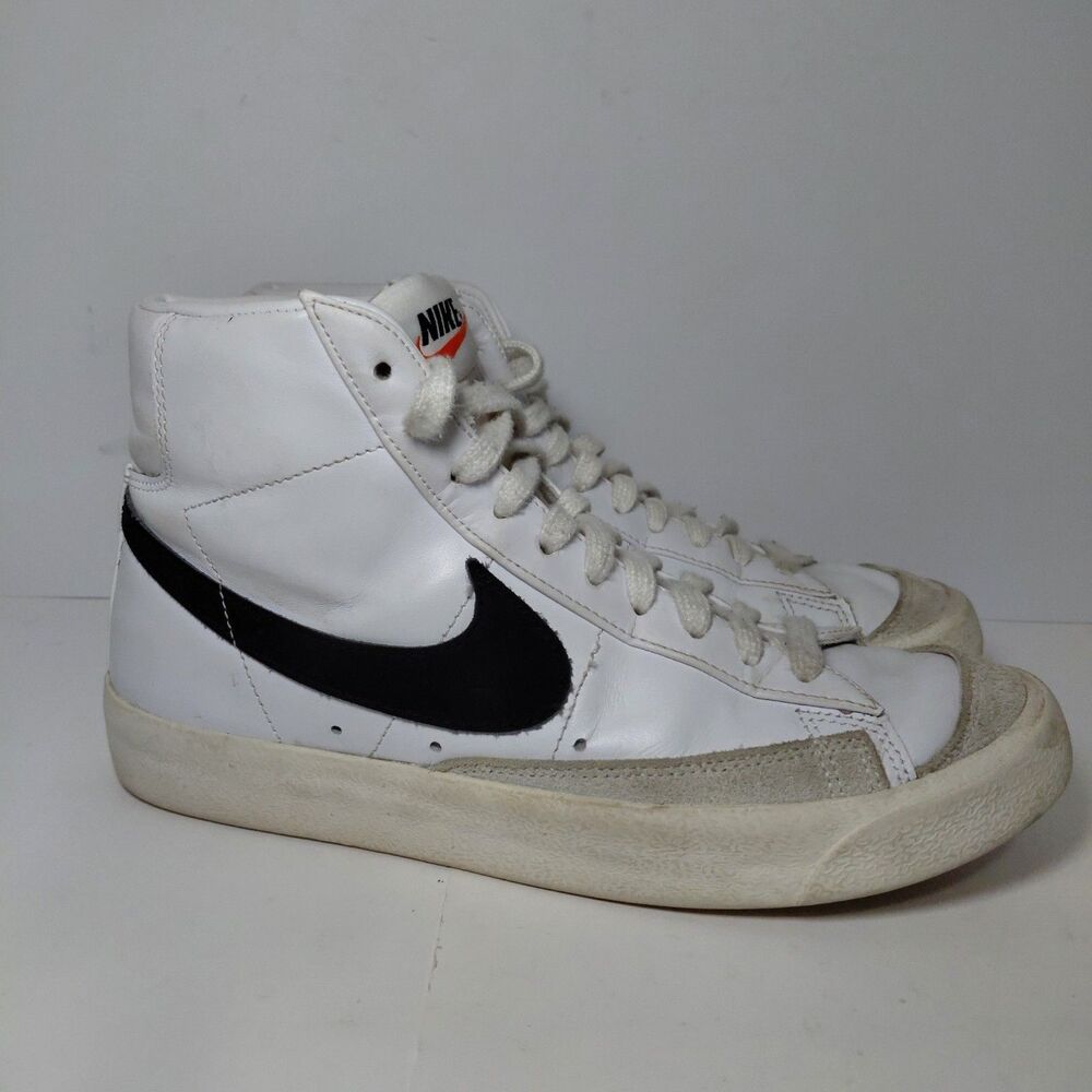 Nike Blazer 77 Mid Top Leather Lace-Up Sneakers White/Black Solid - Women’s 9